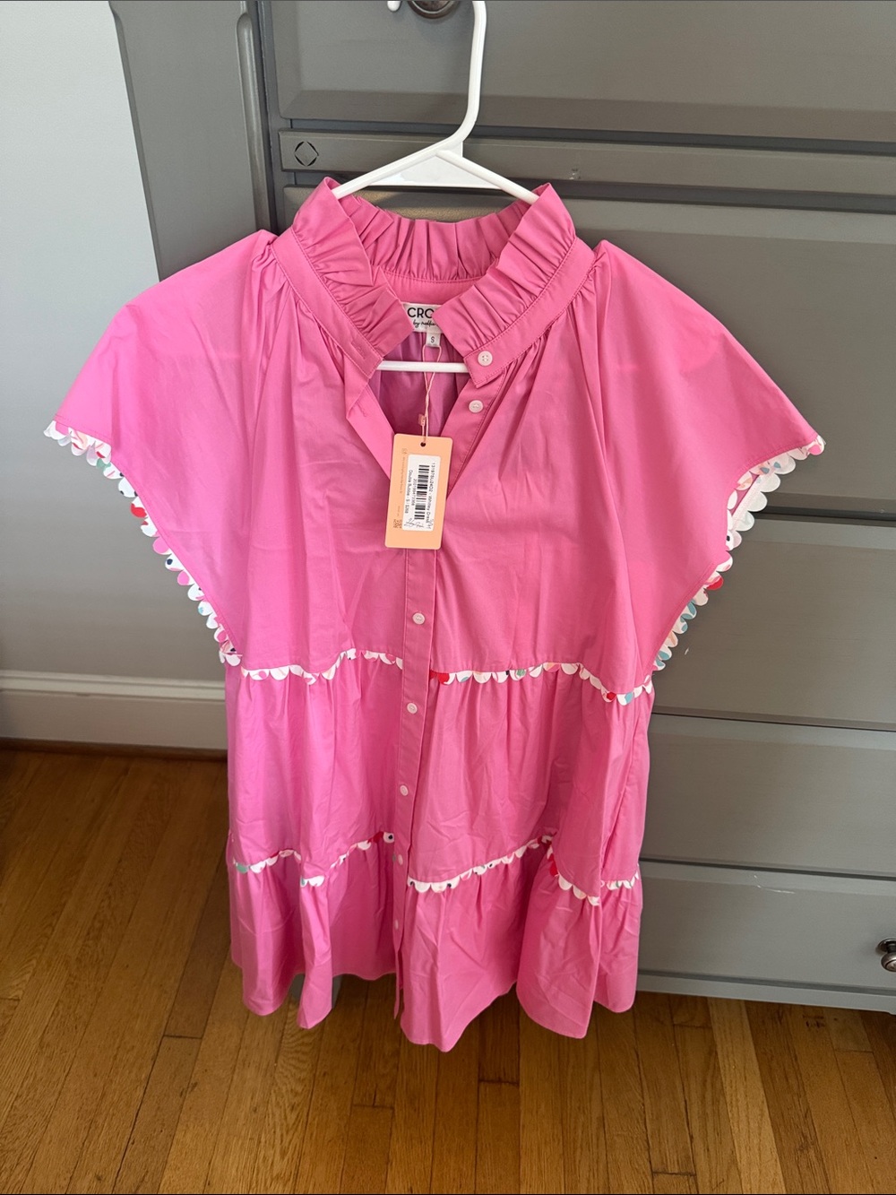 CROSBY by Mollie Burch Hot Pink Ruffle-Trim Tiered Midi Dress